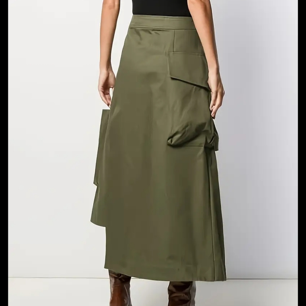 Elegant women's midi skirt with belt and functional pockets - Picture 4 of 4